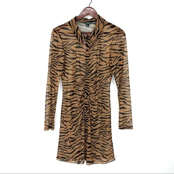 wild fable | Dresses | Wild Fable Brown Black Zebra Print Soft Sheer Button  Up Mini Dress New Nwt | Poshmark